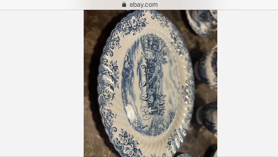 Vintage Johnson Brothers Coaching Scenes 8 Piece Dinner Plates And Cups and Saucers