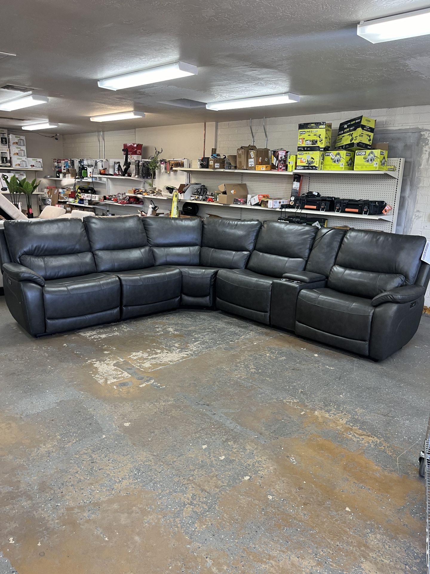 Wylder Leather Power Reclining Sectional with Power Headrests
