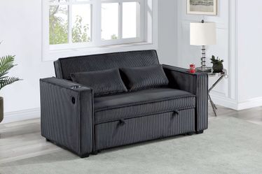 Sleeper Sofa W/ Cup Holders & USB Port - Black Color