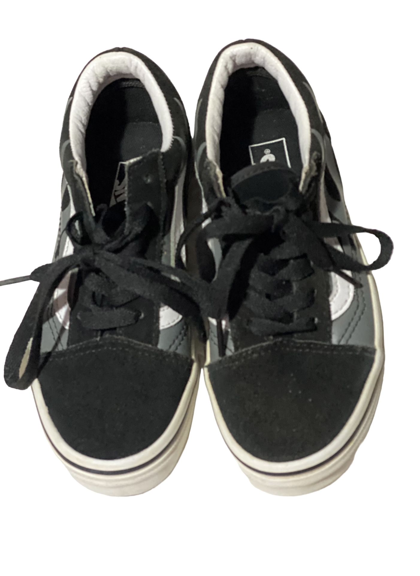 Vans Kids Size 1.5 Black/Gray Flames Skate Sneaker