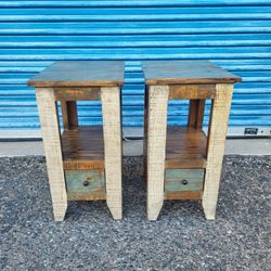 2 International Furniture Direct multicolor nightstands. Each one measures approx: 14" wide 