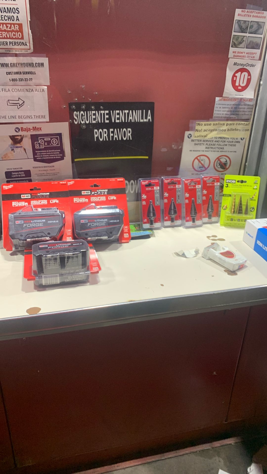 $540 Milwaukee 18 V batteries 212.01 8.04 Milwaukee step Drill Bits two number 9 two number four and a Ryobi three pack