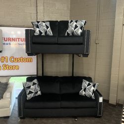 New Black Soft Velvet Sofa Set