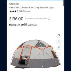 New Never Opened Ozark Trail 12 Person Base Camp With Led Lights 