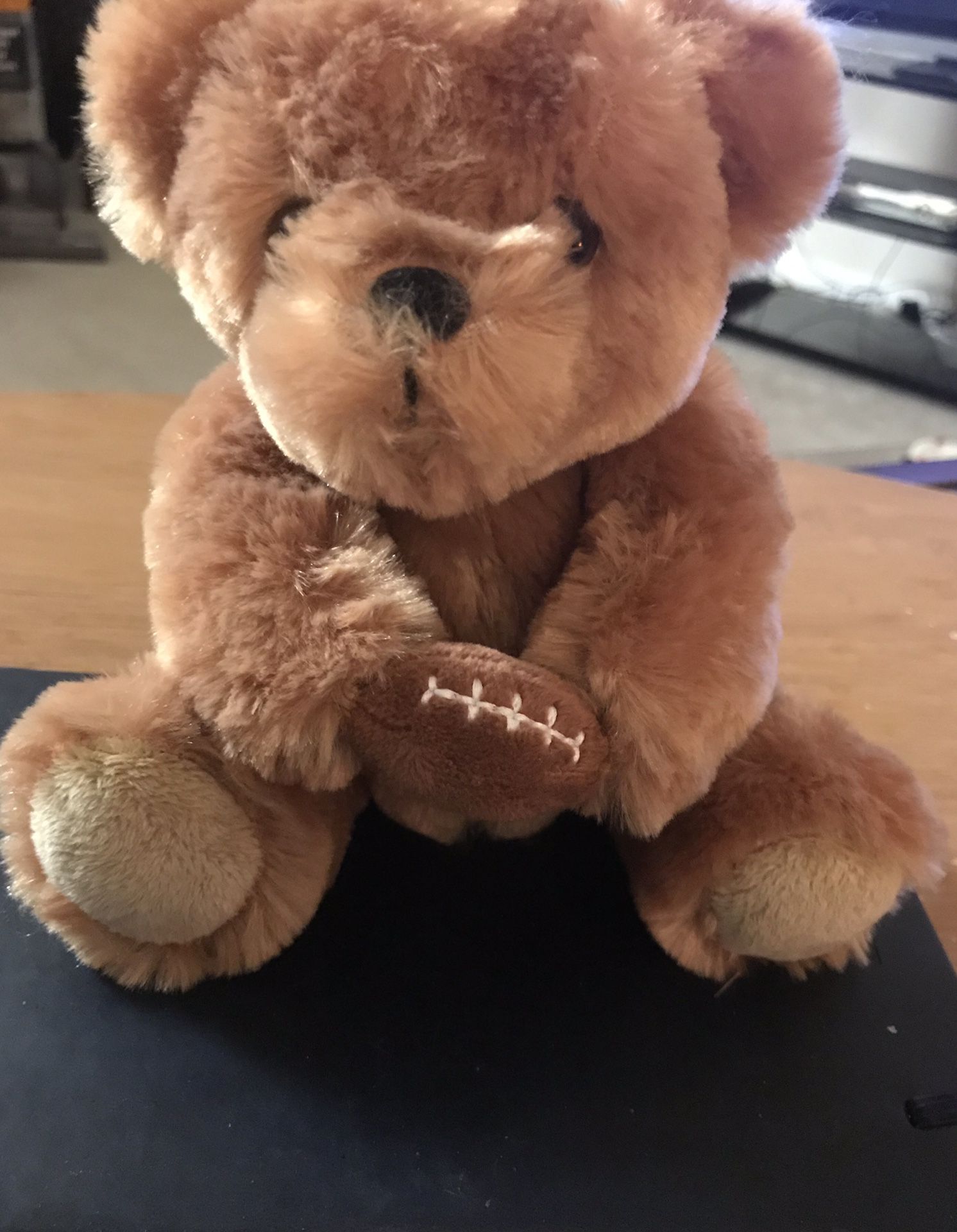 Plush Brown Teddy Bear with Football