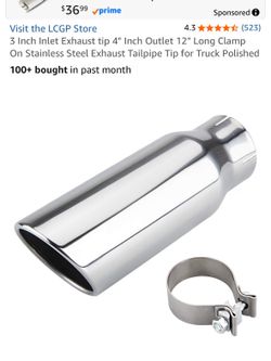 Exhaust Tip 3 Inch Inlet, 3” Inlet 4” Outlet 12” Long Stainless Steel Polished C
