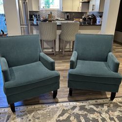 Set of 2 Teal Accent Armchairs – Nailhead Trim