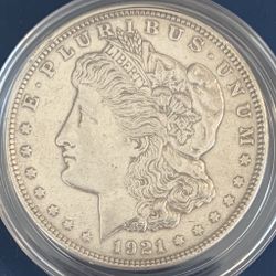 1921 P  Morgan Silver Dollar In Protective Capsule $1 Coin