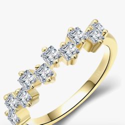 925 Sterling Silver gold overlay gemstone band