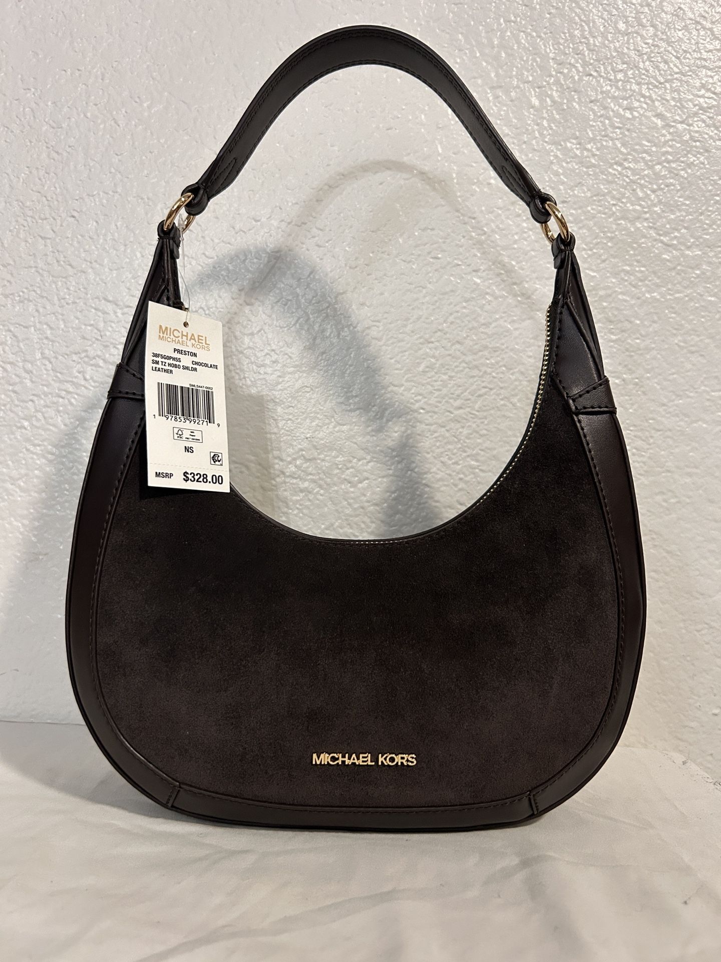 Michael Kors Chocolate Preston Small Suede Crescent Shoulder Bag