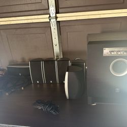 Denon Receiver And Yamaha Subwoofer With Six Speakers. . All Wires Included And More!!