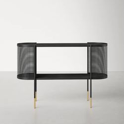  Black Oval Metal/Wood Console Table 47”