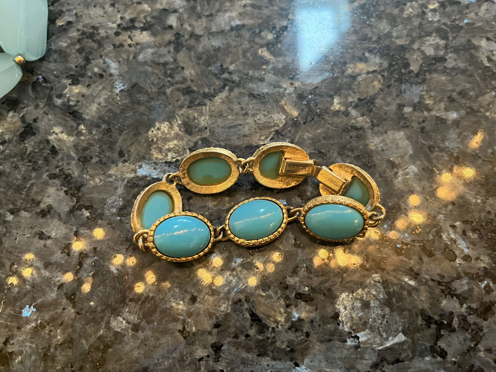 Vintage Marvella Faux Turquoise Gold Toned 6 Inch Bracelet
