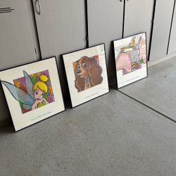Disney Framed Art.. Purple Frames Lot Of 3