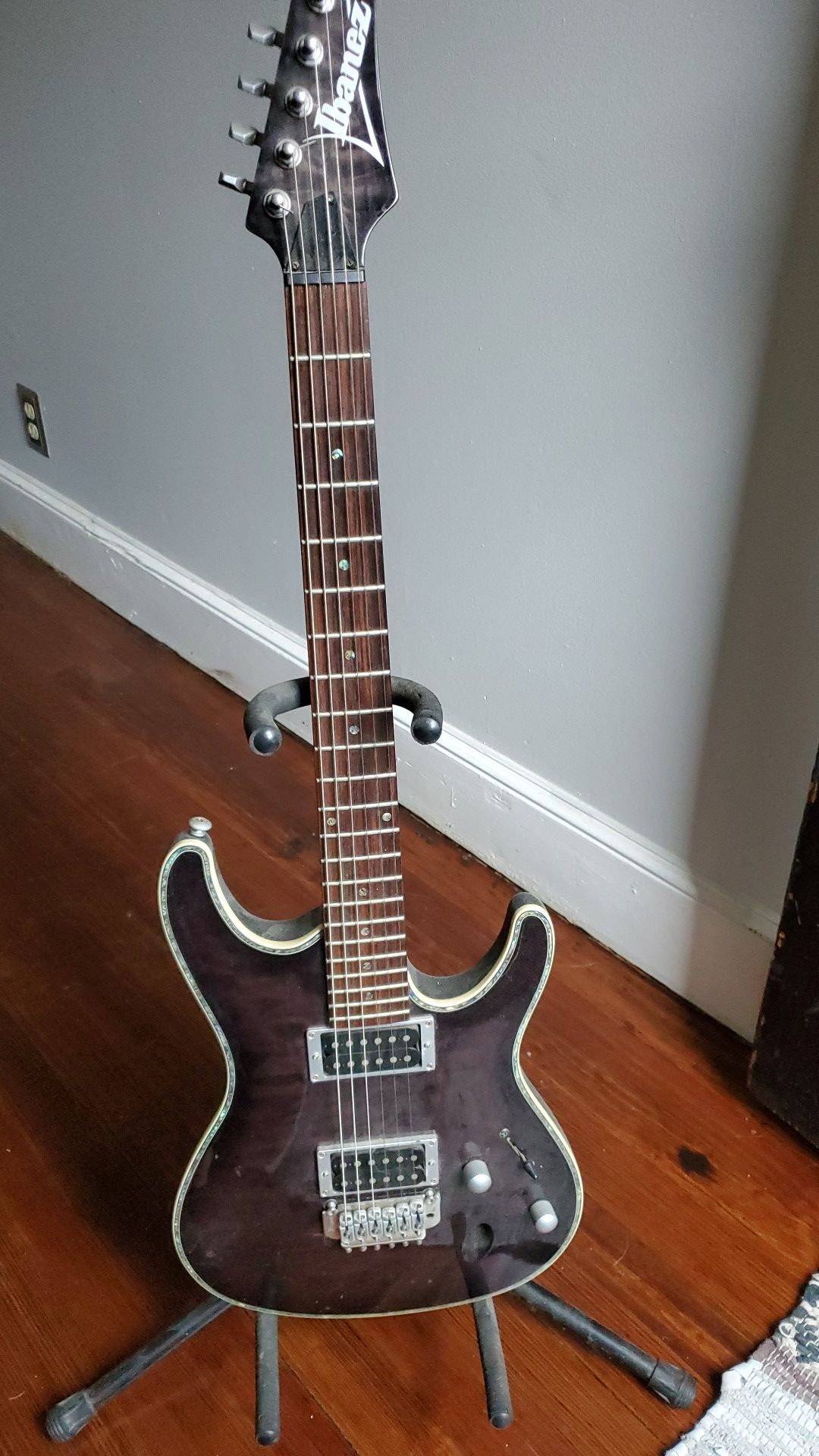 Ibanez sa series electric guitar. Gray, black purple and mother of pearl inlays