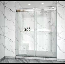 New 72 in. W x 62 in. H Double Sliding Frameless Shower Door in Chrome with 3/8 in. Clear Glass
