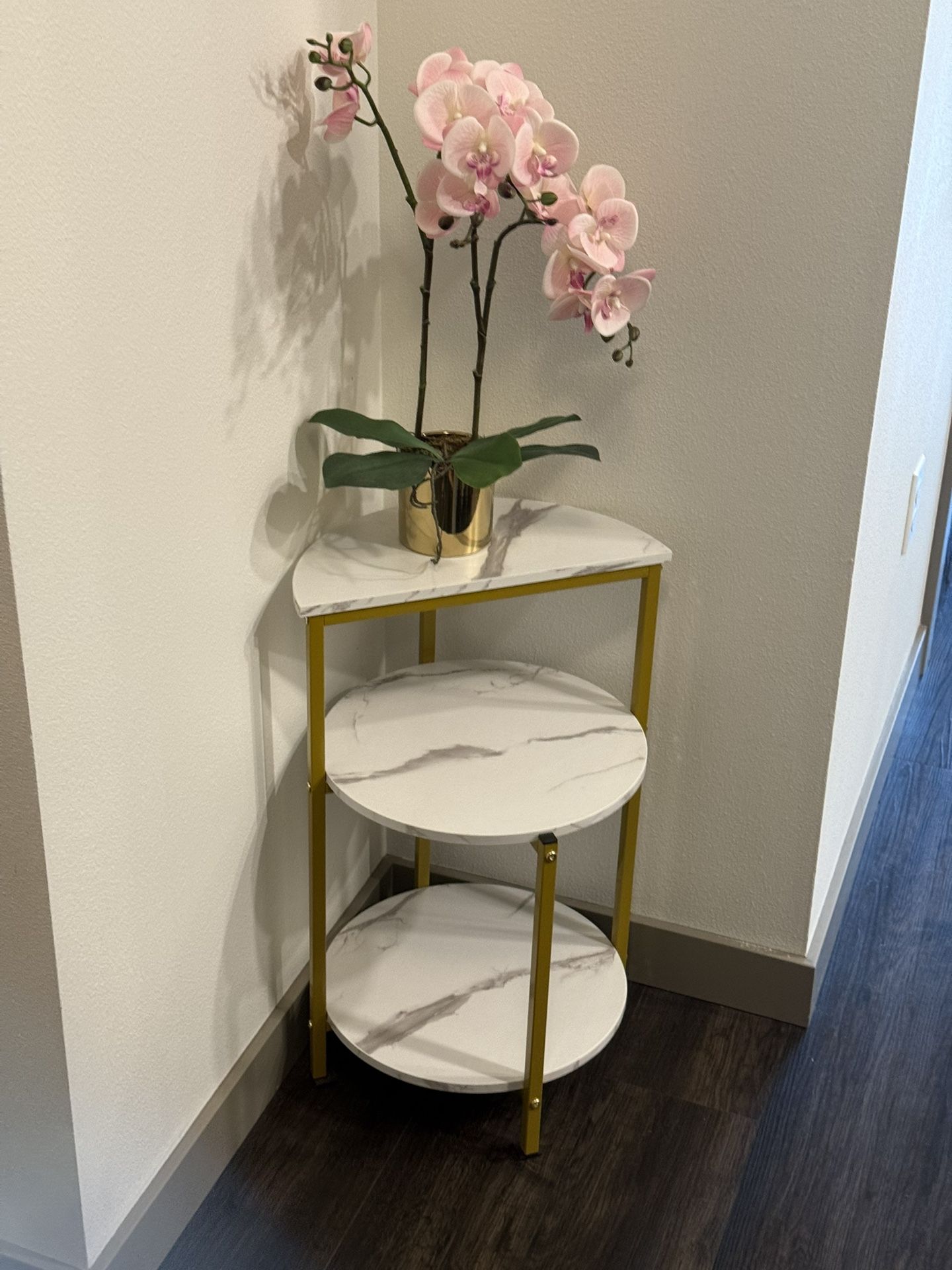 Faux Marble White & Gold Multi-Tier End Table