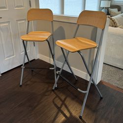 Set Of 2 Folding Bar Stools, Wooden Seat, IKEA Franklin 