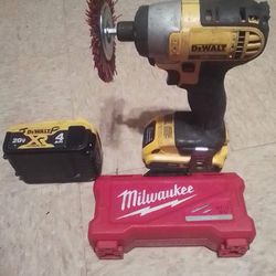 DeWalt Battery Drill w 2 Rechargeable Batteries & Milwaukee Drill Bit Set. 