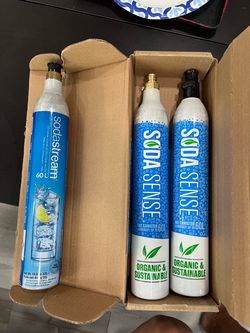 3 soda stream /soda sense refill bottles $30
