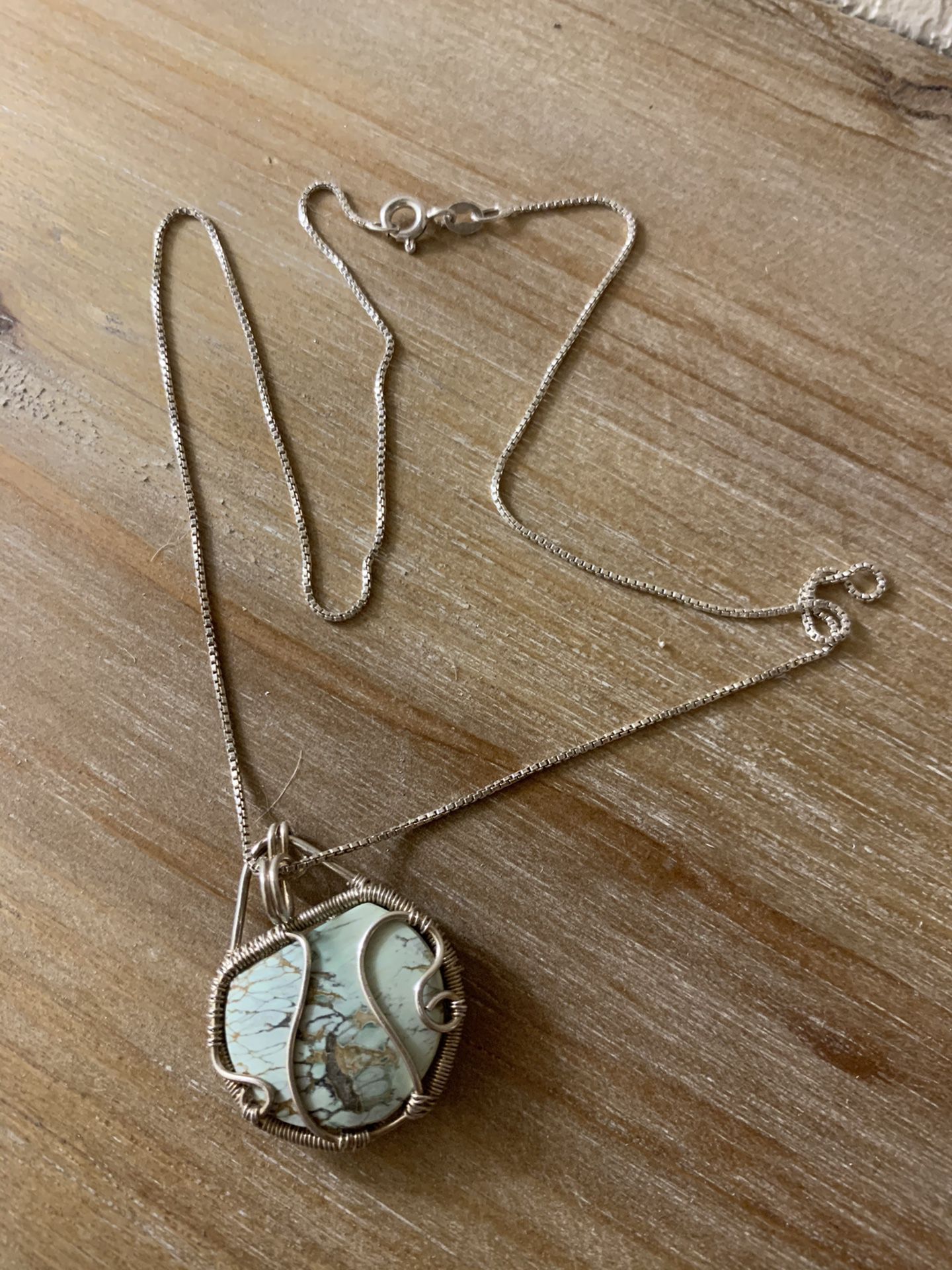 Sterling Silver chain with Amazonite Cabochon pendent