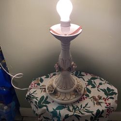 Vintage Large Capodimonte Pink Green Ivory lamp no top Made In Italy