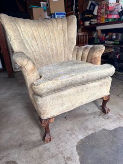 Vintage 1940s gold wingback channel back chair