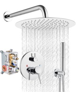 Airuida Shower Faucet Set,12 Inch Chrome Polish Shower System with Rough-In Valve Body,2 Functions Handheld ,Rainfall Showerhead Faucet Shower Set