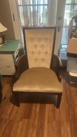 1960s/1970s Hollywood Regency or French Provincial revival high-back cane armchair.