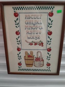 Cross Stitched Apple Design In Frame