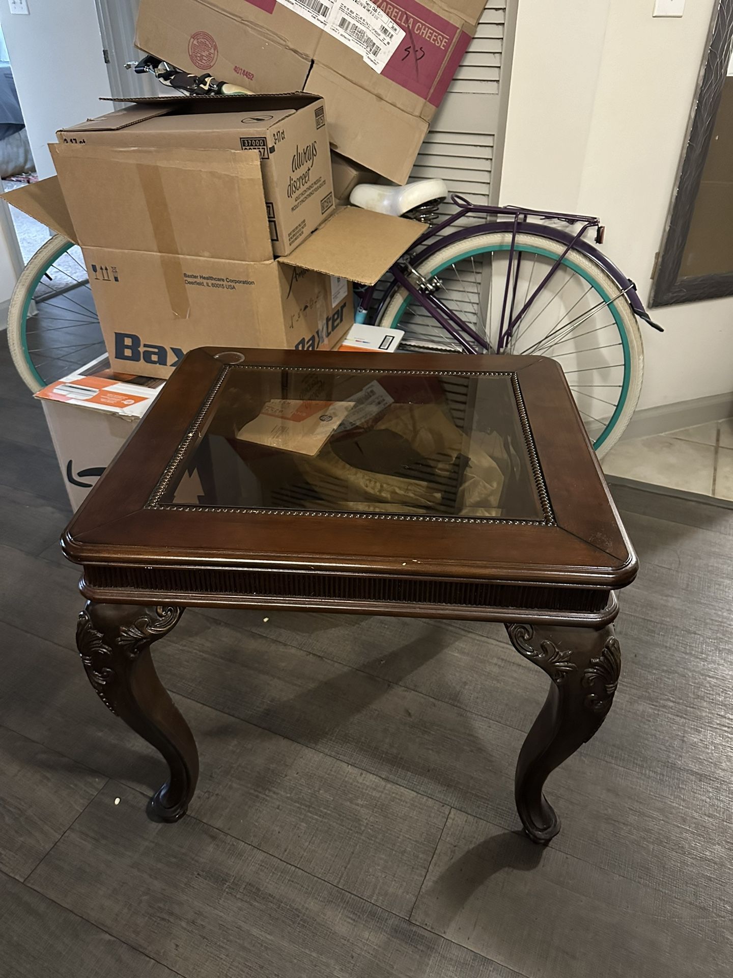 Wooden Table w/ Glass Top