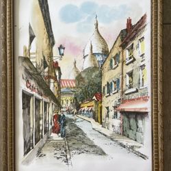 Original Watercolor French Street Scene 