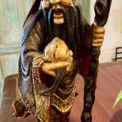 VTG Chinese God Longevity Statue  Shou Xing Shou Lao Hand Carved Wooden