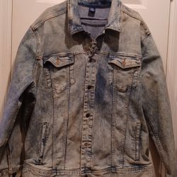 George Denim Jean Jacket Mens 3 XL Blue Stretch Acid Wash Long Sleeve NWT Work
