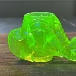 Boyd Vaseline Glass Elephant Toothpick Holder