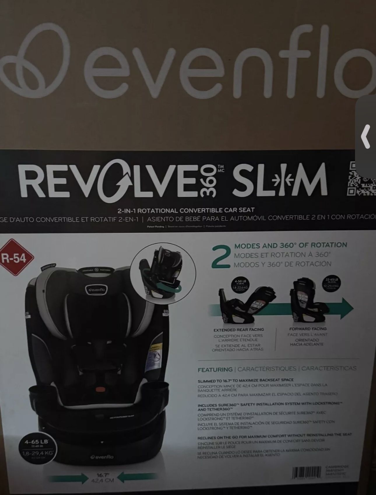 Evenflo Revolve360 Slim 2-in-1 Rotational convertible carseat black/gray, 4-65lb