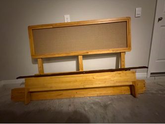 Queen Size Wood Platform Bed Frame w/ Upholstered Headboard – Complete