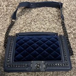 Velvet Quilted Navy Purse