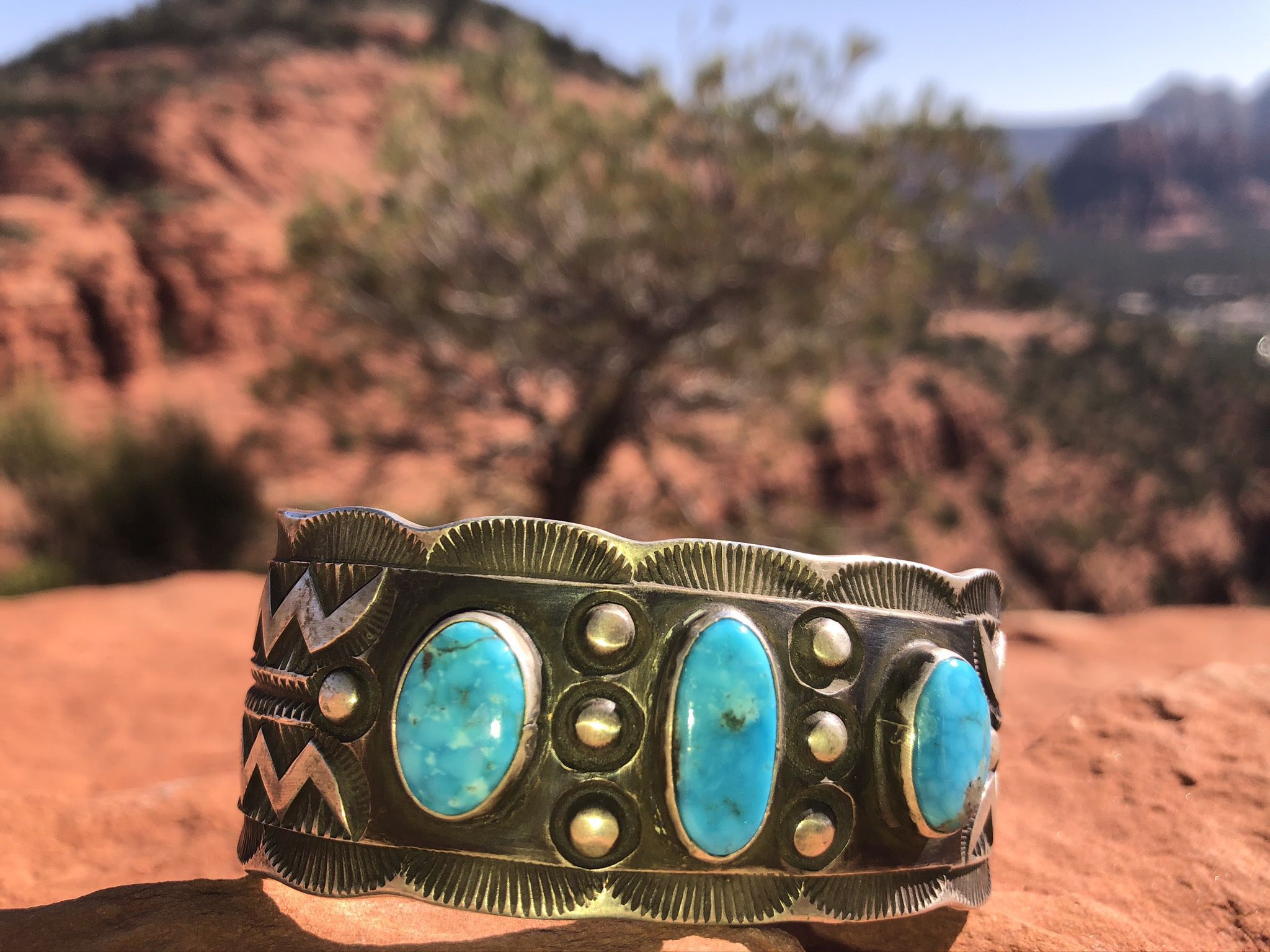 Navajo Turquoise & Silver Cuff Bracelet And 