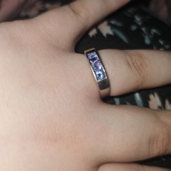 Sterling Silver And Amethyst Wedding Band 