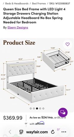 Queen Bed Frame with LED and Storage
