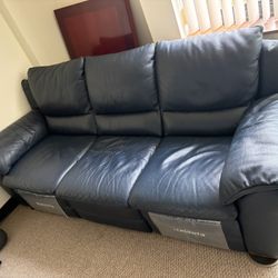 Italsofa Blue Leather Reclinable Sofa Couch