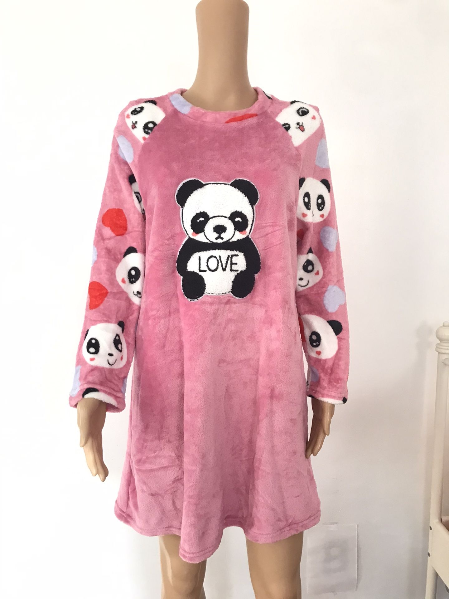 Women Panda Plush Comfy Sleepwear Nightgown Pink S/M