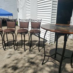 Patio High Top Table With 4 Swivel Chairs