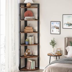 6 Tier Corner For Office, 70.9 Inch Tall Corner Bookcase Rustic Corner Unit Storage Rack