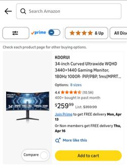 KOORUI 34-inch Curved Ultrawide WQHD 3440×1440 Gaming Monitor, 180Hz 1000R