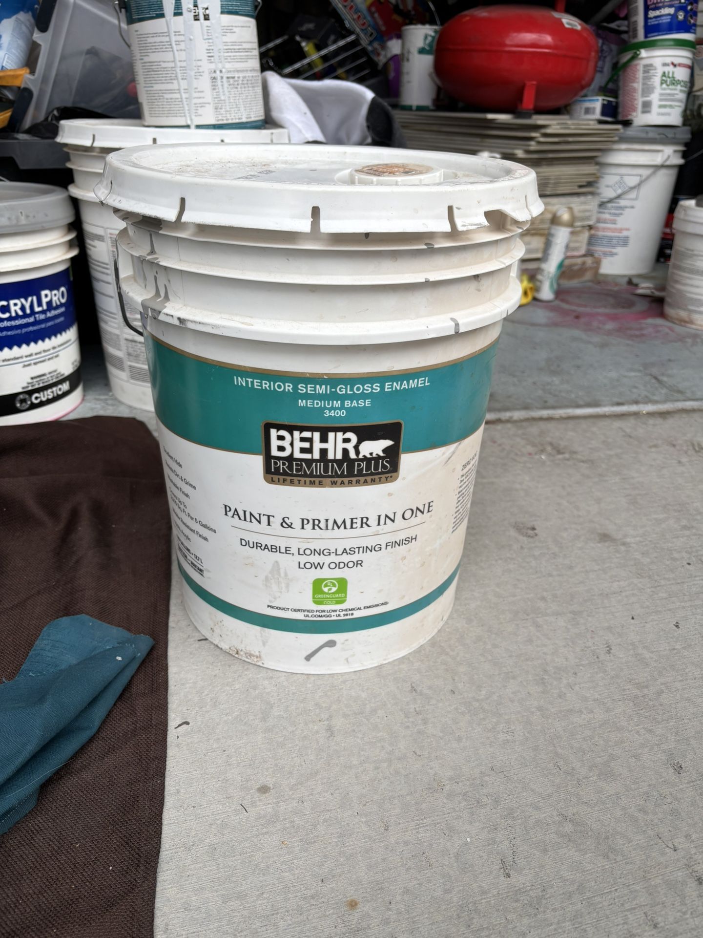 5 Gallons Semi Gloss, Gray Paint Only 20.00