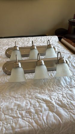 Bathroom Lights Brushed Nichol with Frosted Globes 24” wide