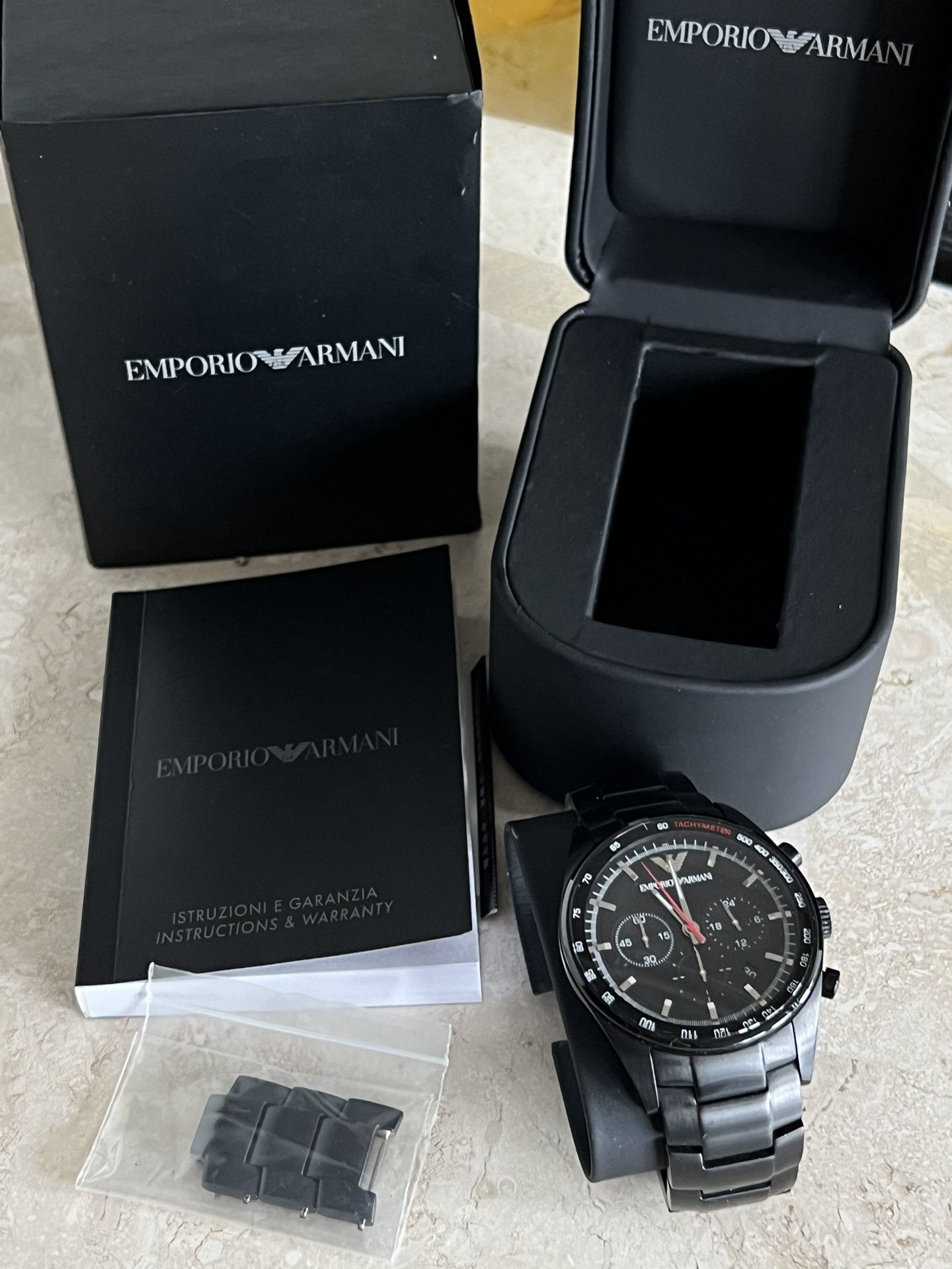 EMPORIO ARMANI MEN'S TACHYMETER CHRONOGRAPH BLACK WATCH AR6094 for Sale in  Seattle, WA - OfferUp