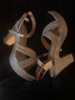 Silver Glitter Block Heel Sandals